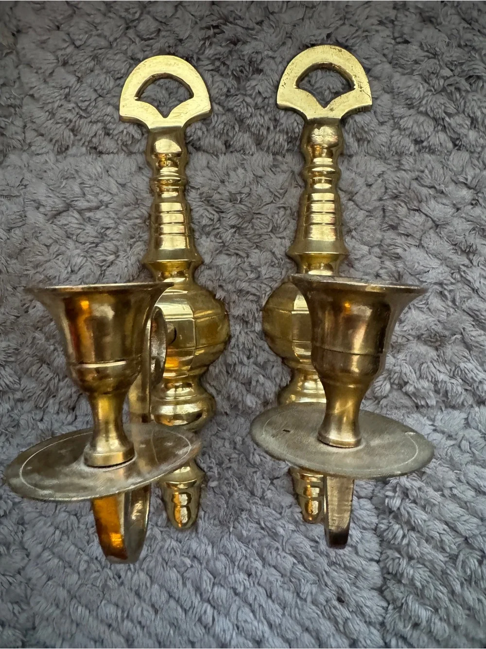 Vintage Brass Wall Candle Sconces Pair Single Candle Colonial Traditional Décor